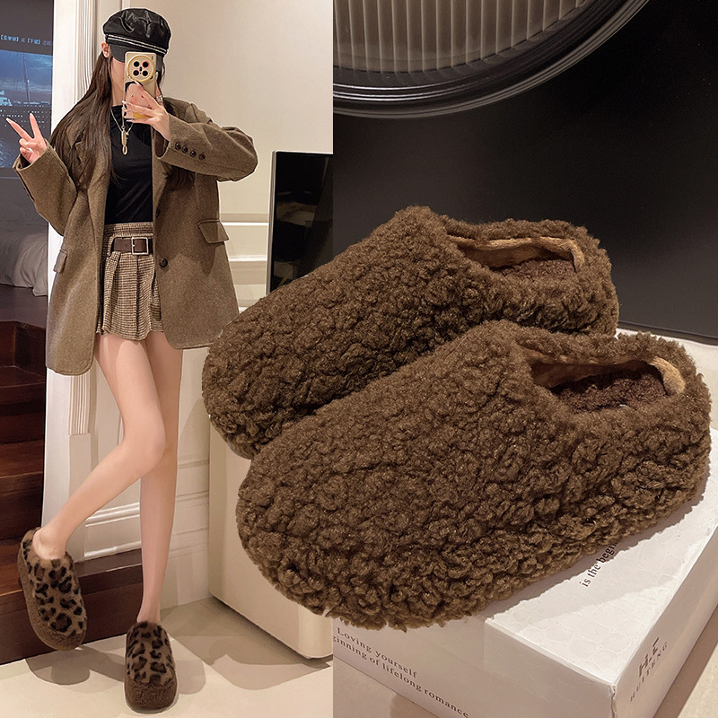 Sewing House - Solid Color Fleece Ladies Fluffy Slippers
