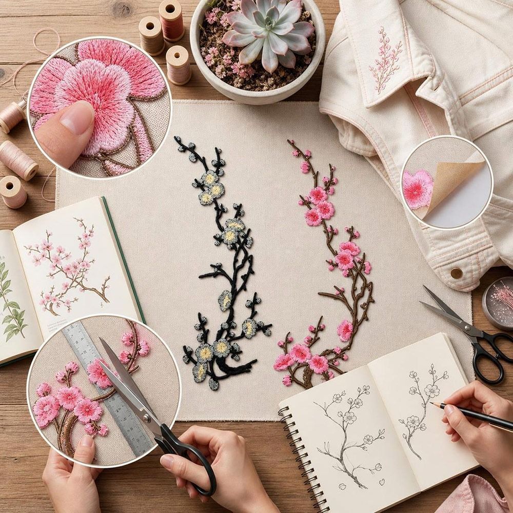 DIY Cherry Blossom Iron On Pat - đánh giá và giá Textile For Sewing