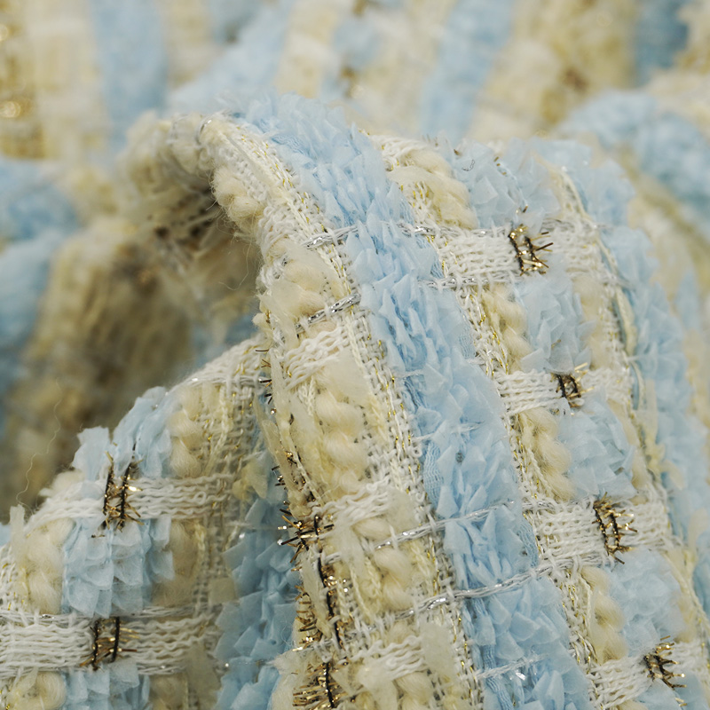 Light Blue Beige Plaid Bouclé  - đánh giá và giá Sewing Tweed