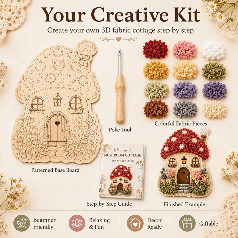 3D Mushroom House Poke Art DIY - đánh giá và giá Sewing House