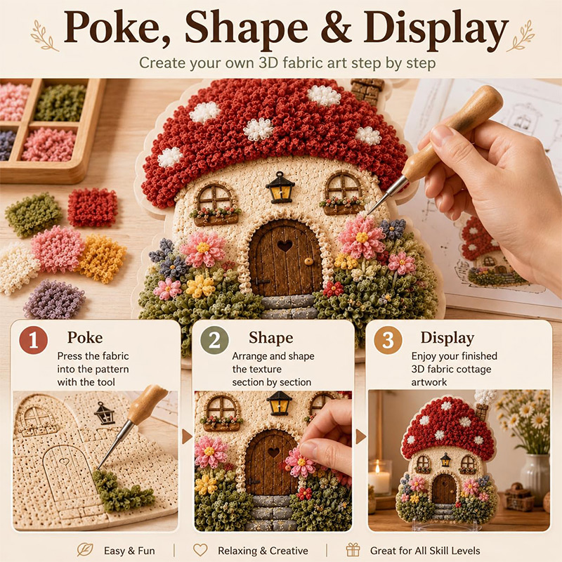 3D Mushroom House Poke Art DIY - đánh giá và giá Sewing House