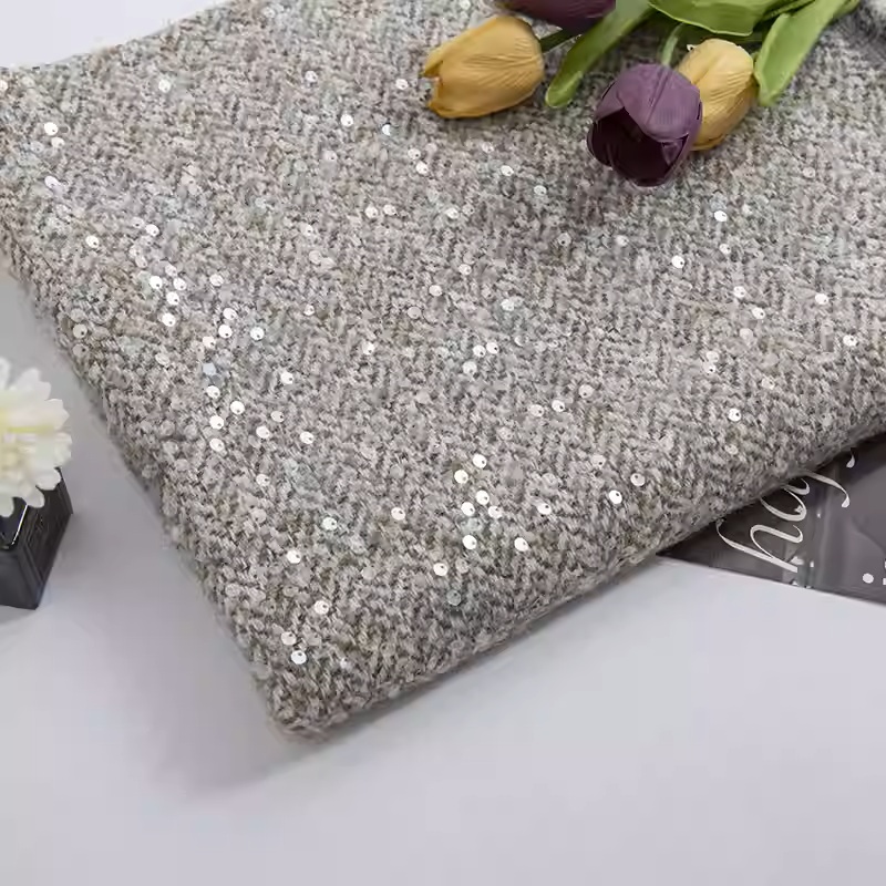 Light Grey With Sequin Yarn-Dy - đánh giá và giá Sewing Tweed